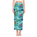 Xmas Dinosaur Pattern Print Side Slit Maxi Skirt