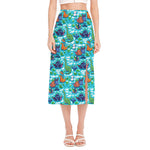 Xmas Dinosaur Pattern Print Side Slit Midi Skirt