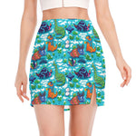 Xmas Dinosaur Pattern Print Side Slit Mini Skirt