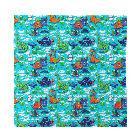 Xmas Dinosaur Pattern Print Silk Bandana