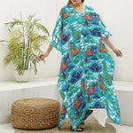 Xmas Dinosaur Pattern Print Silk V-Neck Kaftan Dress