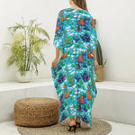 Xmas Dinosaur Pattern Print Silk V-Neck Kaftan Dress