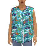 Xmas Dinosaur Pattern Print Sleeveless Baseball Jersey
