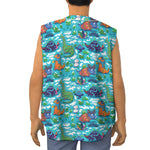 Xmas Dinosaur Pattern Print Sleeveless Baseball Jersey