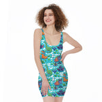 Xmas Dinosaur Pattern Print Sleeveless Bodycon Dress