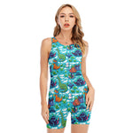 Xmas Dinosaur Pattern Print Sleeveless One Piece Swimsuit