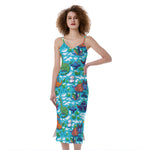 Xmas Dinosaur Pattern Print Slim Fit Midi Cami Dress