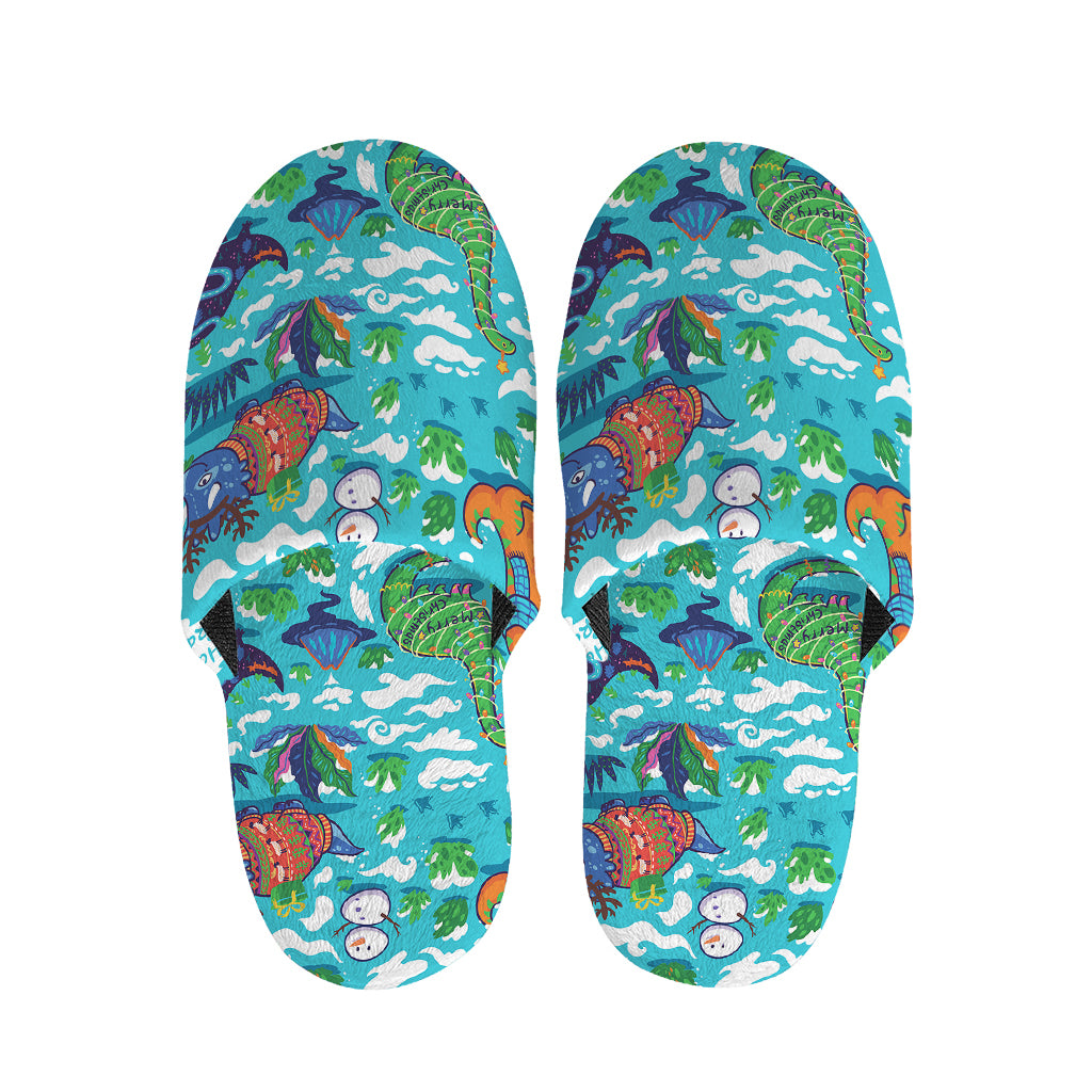 Xmas Dinosaur Pattern Print Slippers