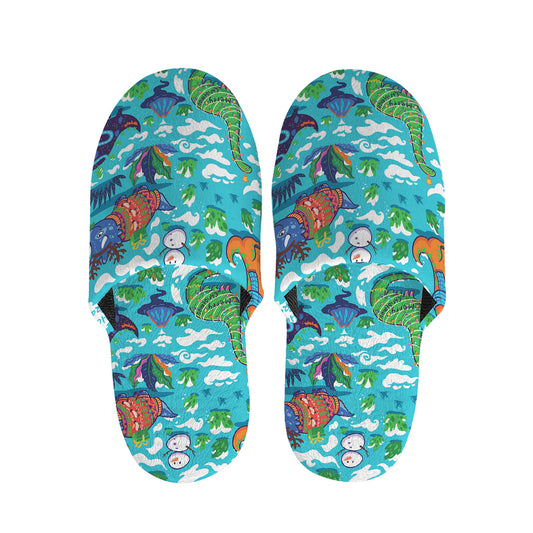 Xmas Dinosaur Pattern Print Slippers