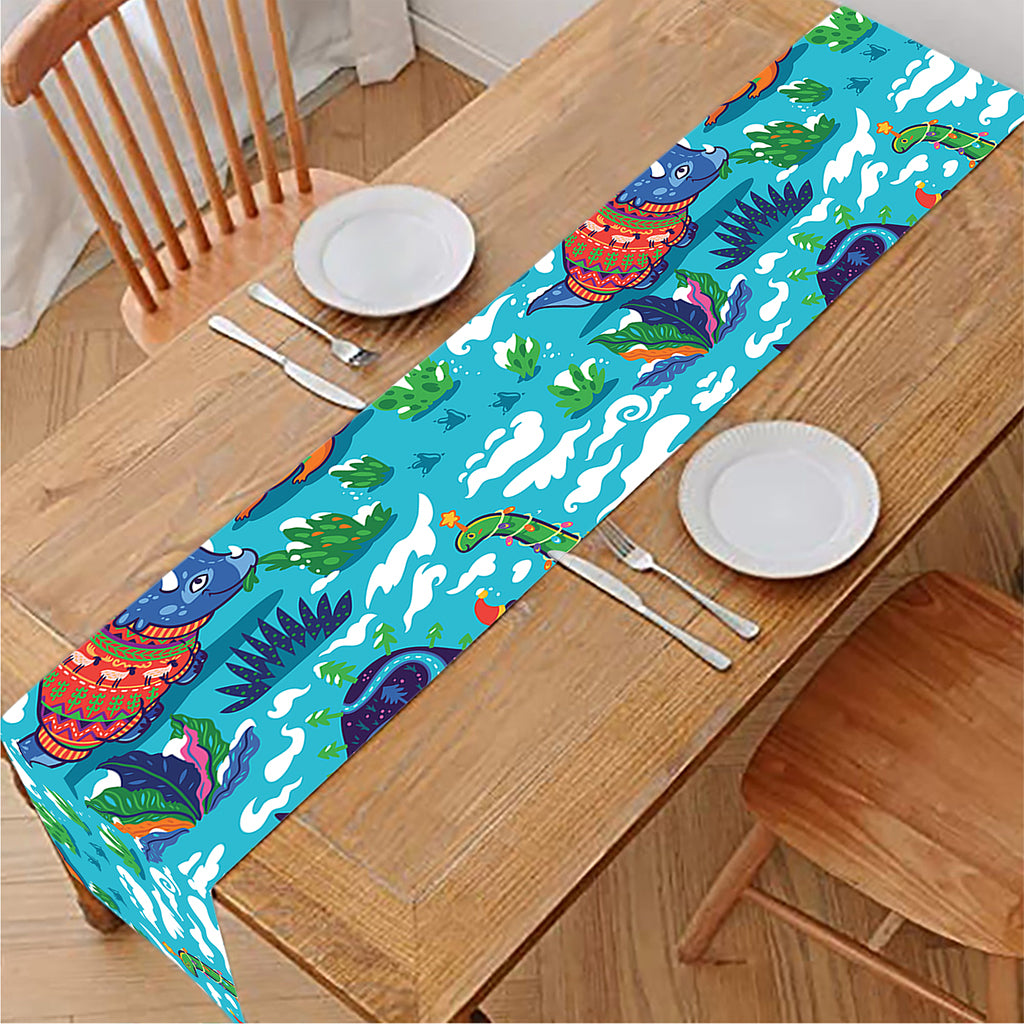 Xmas Dinosaur Pattern Print Table Runner