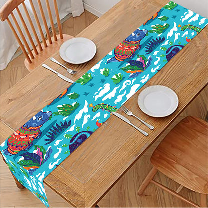 Xmas Dinosaur Pattern Print Table Runner