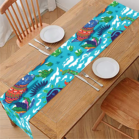 Xmas Dinosaur Pattern Print Table Runner