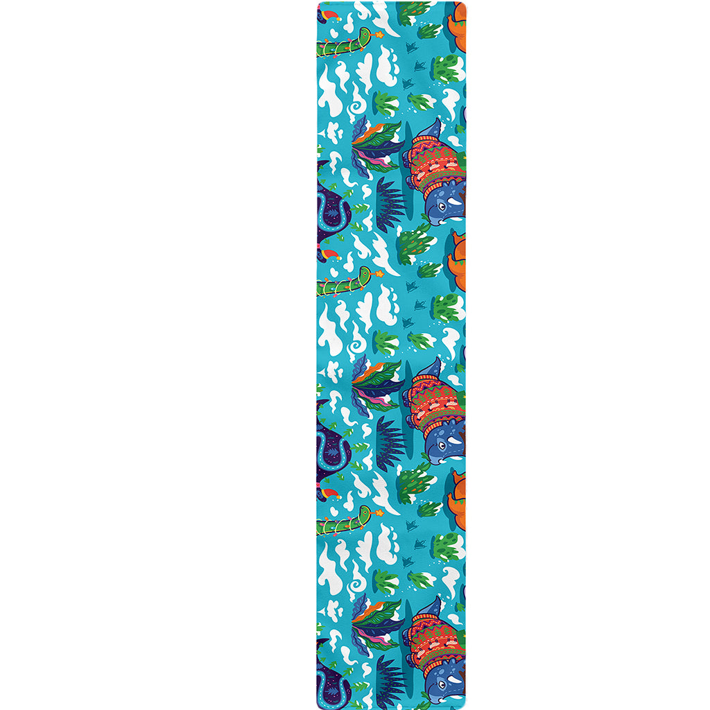 Xmas Dinosaur Pattern Print Table Runner