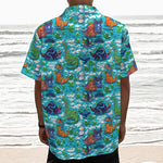 Xmas Dinosaur Pattern Print Textured Short Sleeve Shirt
