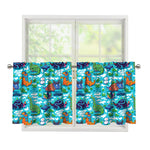 Xmas Dinosaur Pattern Print Tier Curtains