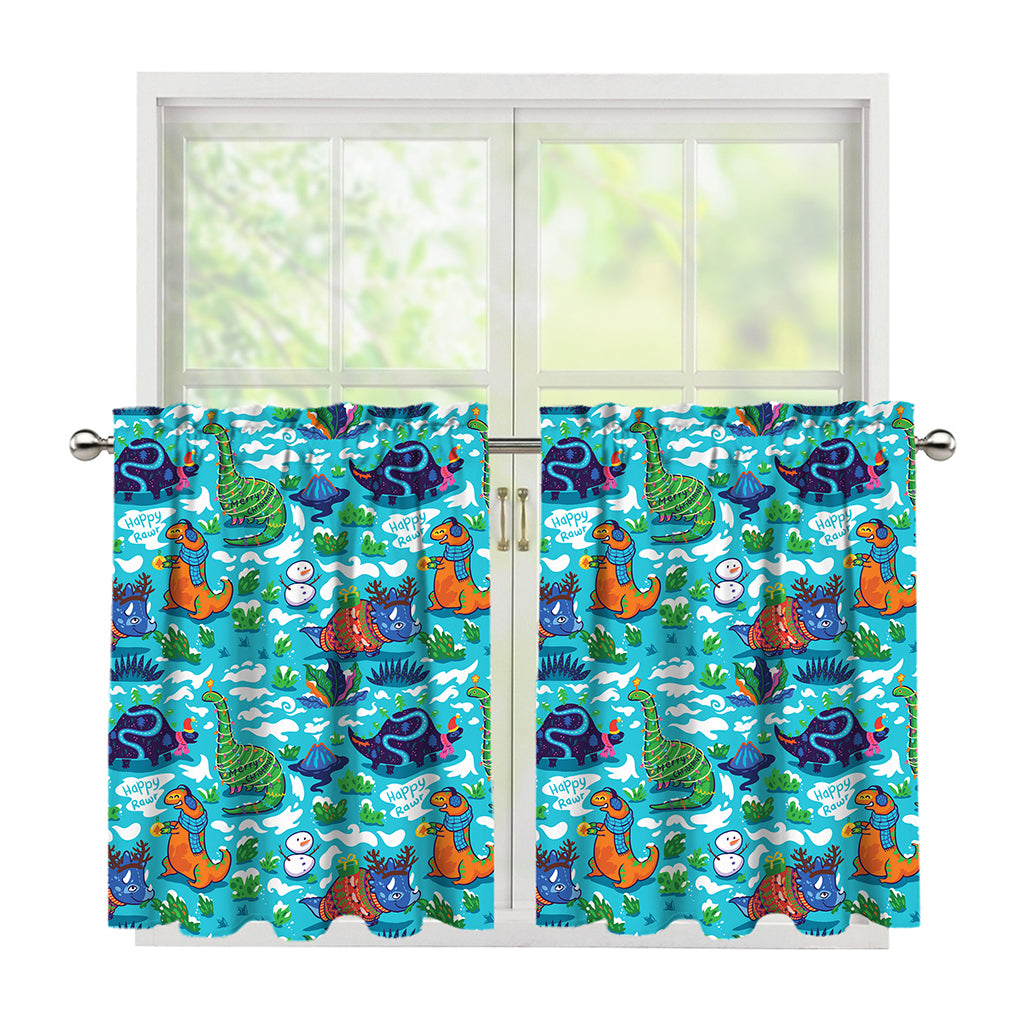 Xmas Dinosaur Pattern Print Tier Curtains