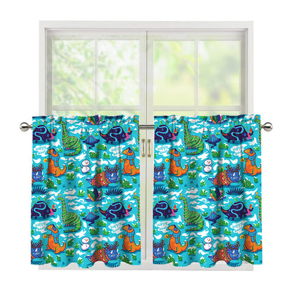 Xmas Dinosaur Pattern Print Tier Curtains