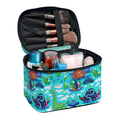 Xmas Dinosaur Pattern Print Travel Makeup Bag