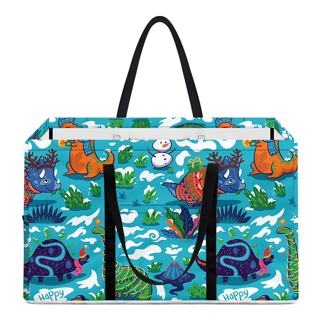 Xmas Dinosaur Pattern Print Utility Tote Bag