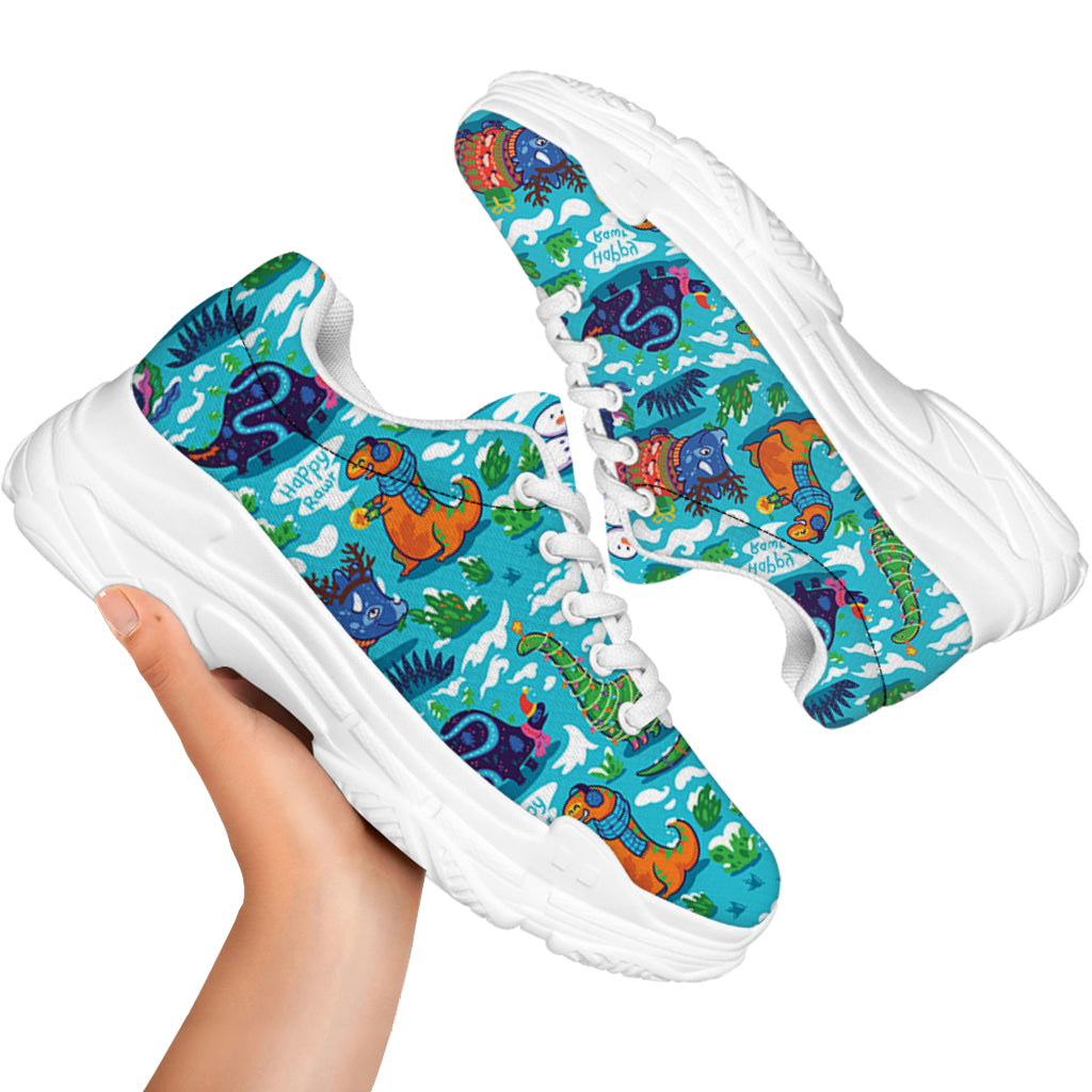 Xmas Dinosaur Pattern Print White Chunky Shoes