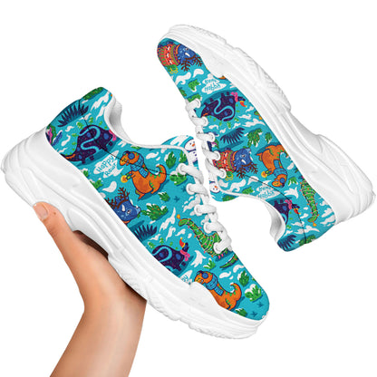 Xmas Dinosaur Pattern Print White Chunky Shoes