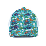 Xmas Dinosaur Pattern Print White Mesh Trucker Cap