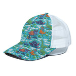 Xmas Dinosaur Pattern Print White Mesh Trucker Cap