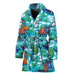 Xmas Dinosaur Pattern Print Women's Bathrobe