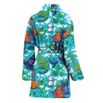 Xmas Dinosaur Pattern Print Women's Bathrobe