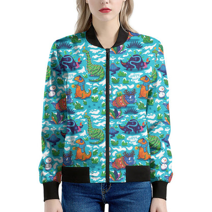 Xmas Dinosaur Pattern Print Women's Bomber Jacket