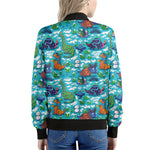 Xmas Dinosaur Pattern Print Women's Bomber Jacket