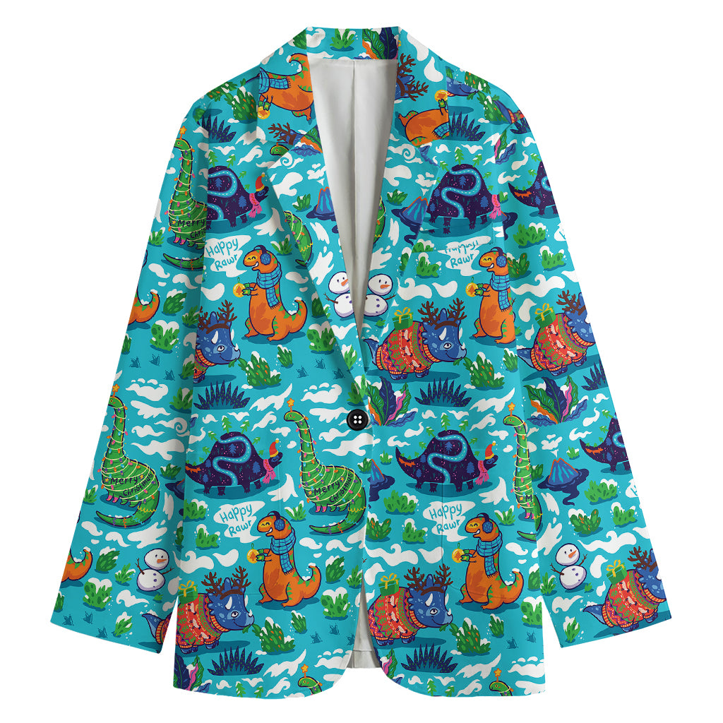 Xmas Dinosaur Pattern Print Women's Cotton Blazer