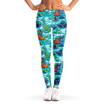 Xmas Dinosaur Pattern Print Women's Leggings