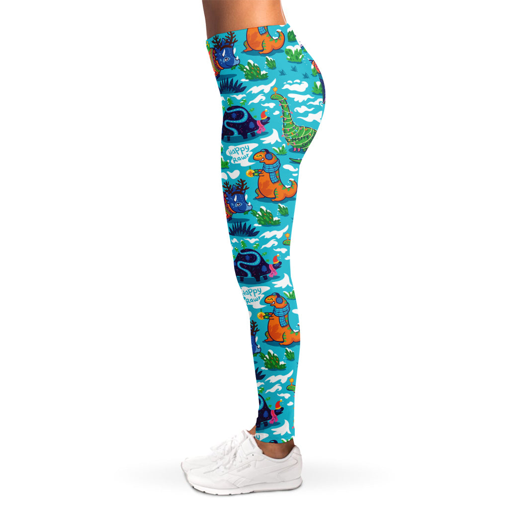 Xmas Dinosaur Pattern Print Women's Leggings