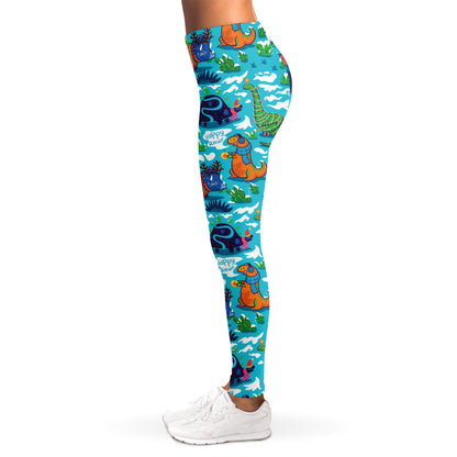 Xmas Dinosaur Pattern Print Women's Leggings
