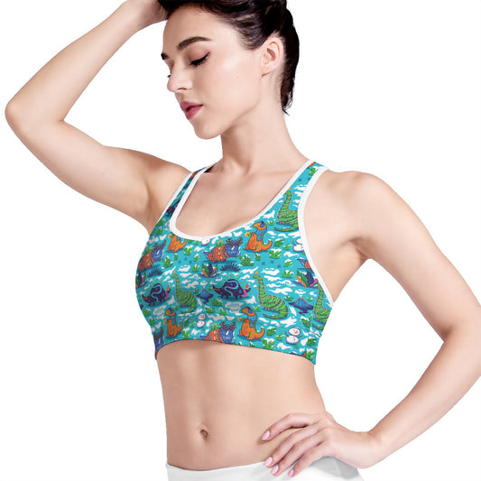 Xmas Dinosaur Pattern Print Women's Sports Bra
