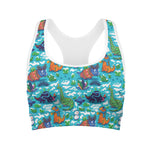 Xmas Dinosaur Pattern Print Women's Sports Bra