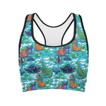 Xmas Dinosaur Pattern Print Women's Sports Bra
