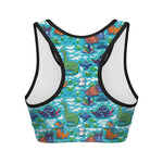 Xmas Dinosaur Pattern Print Women's Sports Bra