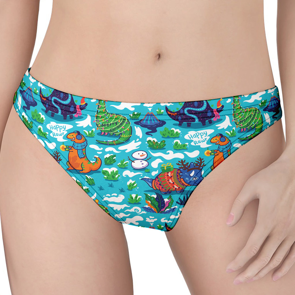 Xmas Dinosaur Pattern Print Women's Thong