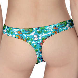 Xmas Dinosaur Pattern Print Women's Thong