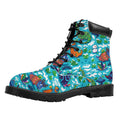 Xmas Dinosaur Pattern Print Padded Collar Lace Up Boots