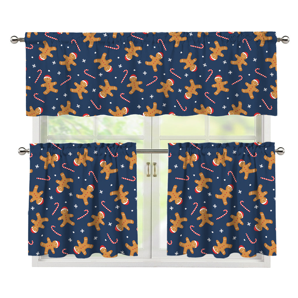 Xmas Gingerbread Man Pattern Print 3 Piece Kitchen Curtains