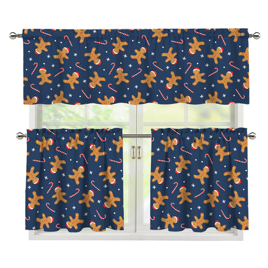 Xmas Gingerbread Man Pattern Print 3 Piece Kitchen Curtains