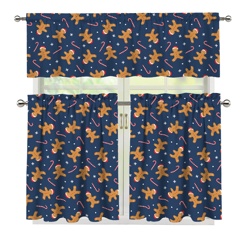Xmas Gingerbread Man Pattern Print 3 Piece Kitchen Curtains