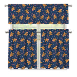 Xmas Gingerbread Man Pattern Print 3 Piece Kitchen Curtains