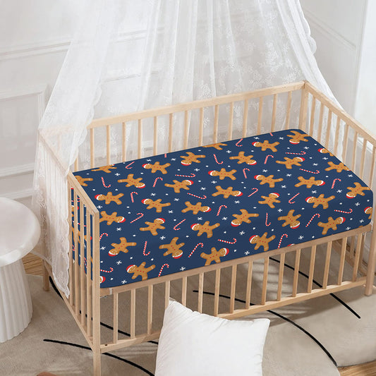 Xmas Gingerbread Man Pattern Print Baby Crib Sheet