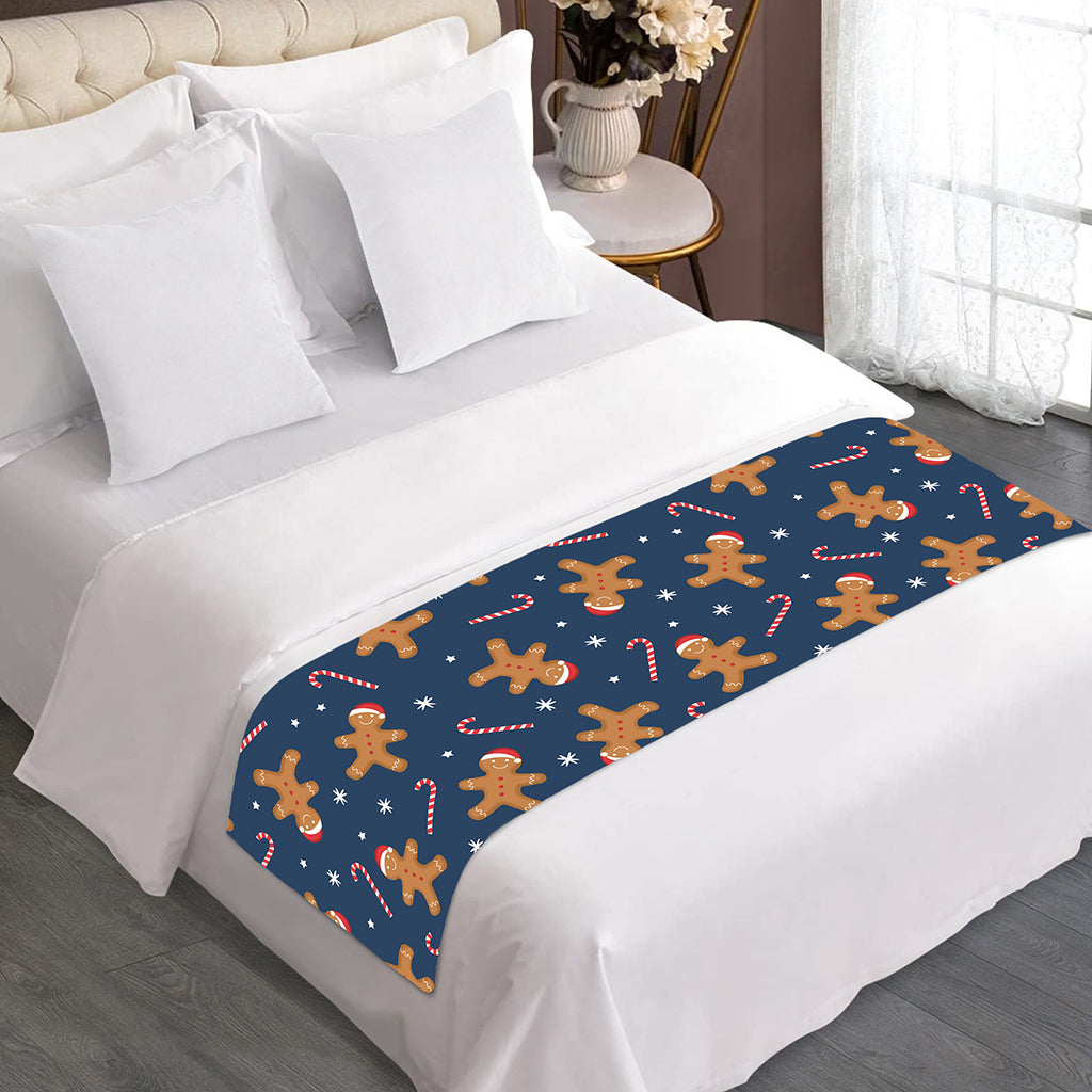 Xmas Gingerbread Man Pattern Print Bed Runner