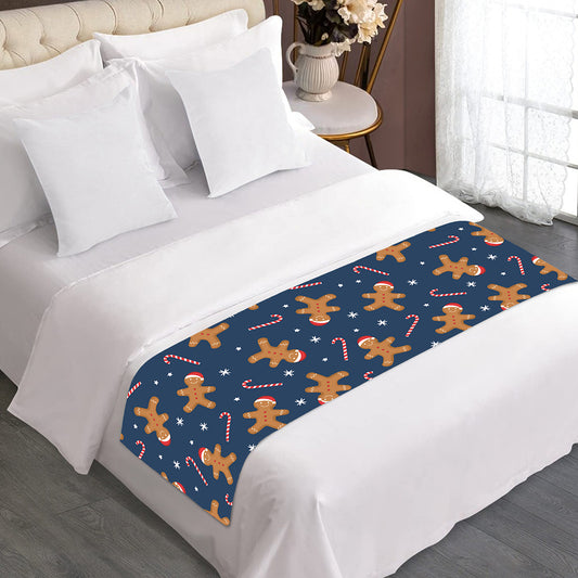 Xmas Gingerbread Man Pattern Print Bed Runner