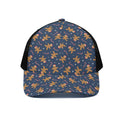 Xmas Gingerbread Man Pattern Print Black Mesh Trucker Hat